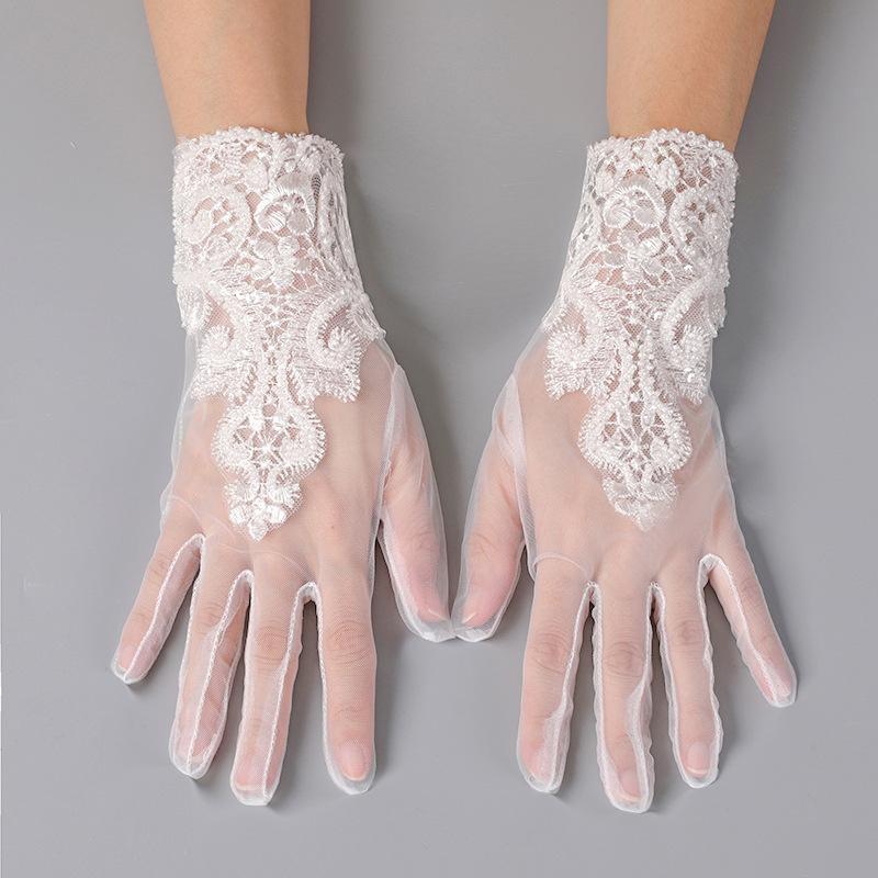 White Mesh Breathable Fairy Pearl Gloves For Women Wedding Dress Accessories Studio Po Gloves Birthday Pography Props