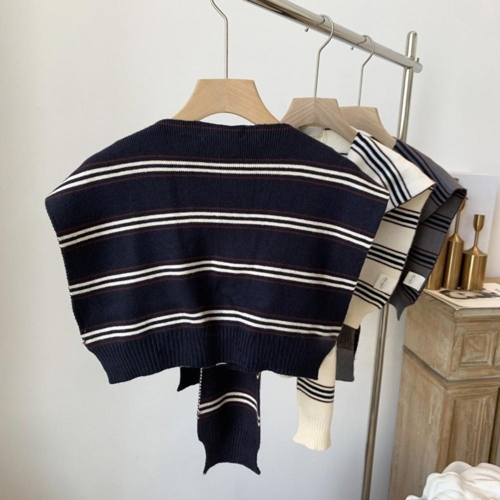 Classic Stripe Scarf Cloak Fake Collar Wraps Fashion Men Knitted Shawl  Clothes Decoration