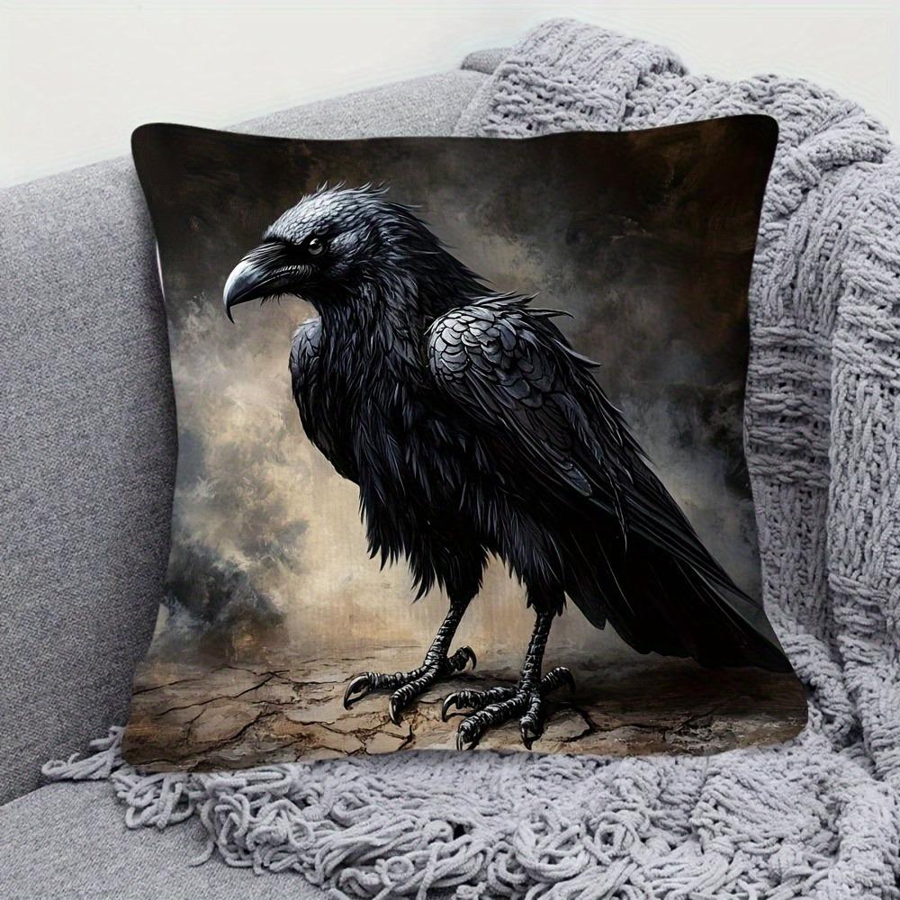 1 Piece 18x18 Inch Super Soft Short Plush Pillowcase - Black Crow Oil Painting Print