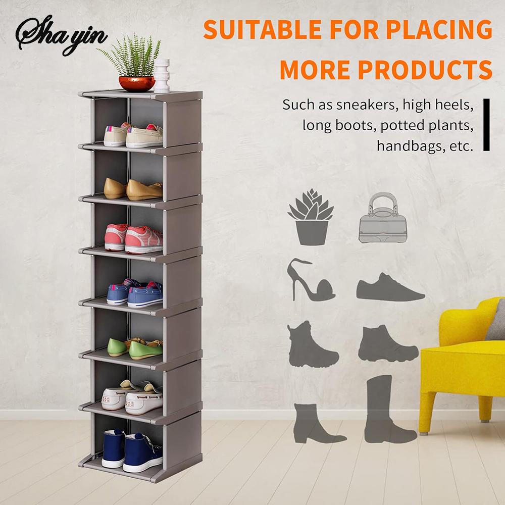 8/4 Tiers Shoe Rack  Vertical Narrow Shoe Shelf Storage Organizer Sturdy Space Saving Tall Narrow Shoe Rack for Entryway Closet