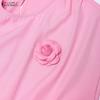 ZANZEA Women Casual Round Neck Summer Short Sleeve Long Dress
