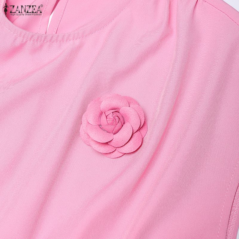 ZANZEA Women Casual Round Neck Summer Short Sleeve Long Dress