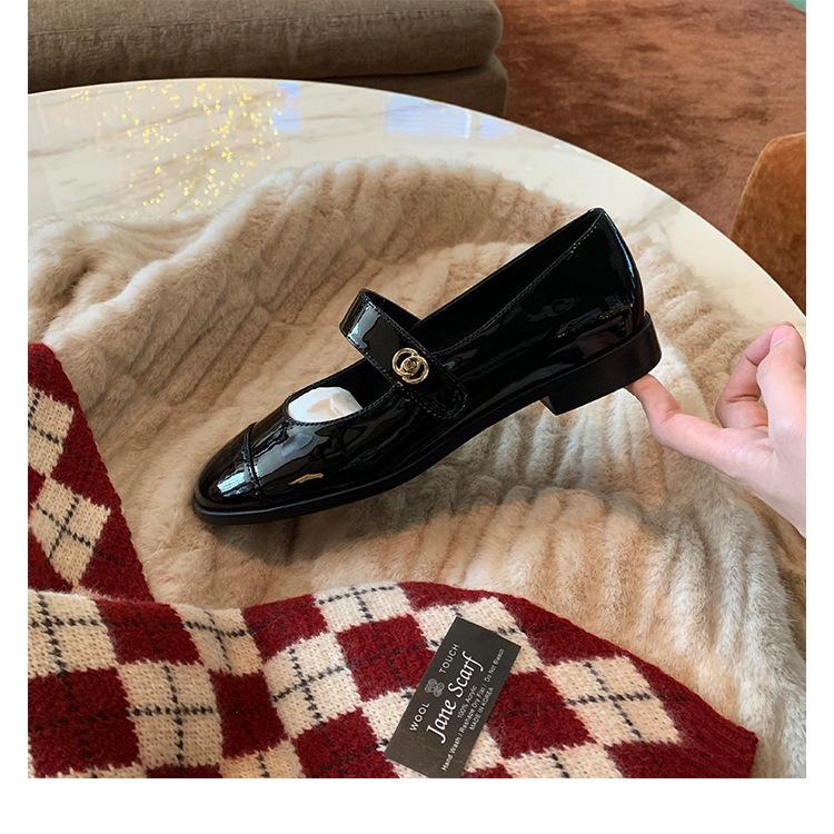 Cowhide Version~ French Small Gold Buckle Leather Platform Loafers Women's Spring Black Small Leather Shoes Mary Jane Single Shoes Ladyshoes