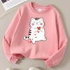 Kids Crewneck Long Sleeve Sweatshirt,Cute Cartoon White Kitten Holding Hearts Graphic Print