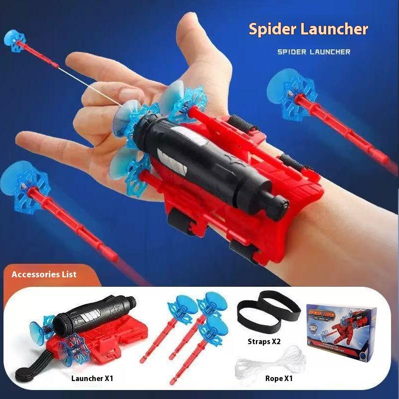 Spider Man Launcher Toy Wearing Wrist Suction Cup Launcher Soft Bullet Black Technology Silk Spinning Children'S Anime Toy