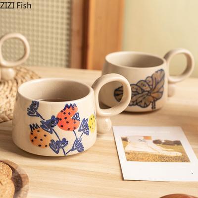 Retro-Blumen-Kaffeetasse, Frühstücks-Hafermilchtasse, kreative Keramiktasse, chinesisches Zuhause, Büro, Nachmittagsteetasse, Getränkegeschenke