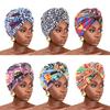 Fashion Floral African Knot Turban Beanie Pre Tied Front Knot Elegant Head Wrap Women Chemo Cap Elastic Bandana Headwear