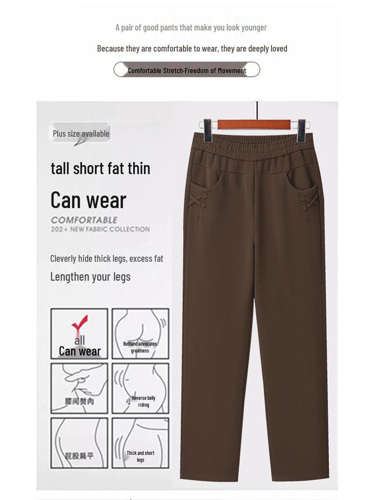 Warm High-Waist Velvet Pants for Middle-Aged and Elderly Women - Autumn/Winter Straight-Leg Style