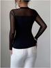 2025 Elegant Women's Solid Color Patchwork Slim-fit Long Sleeve Top for Autumn/Winter