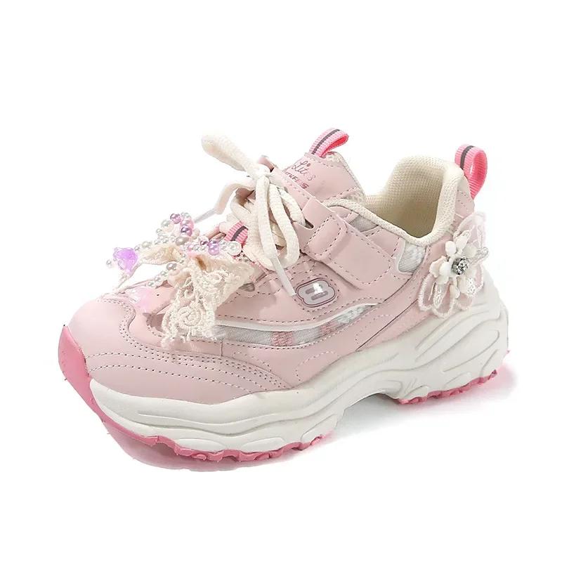 Mädchen Sneakers mit Mesh-Schleife Kinder Prinzessin Schuhe Dicke Weiche Sohle 2025 Neue Mode Kinder Laufschuhe Air Mesh Atmungsaktiv