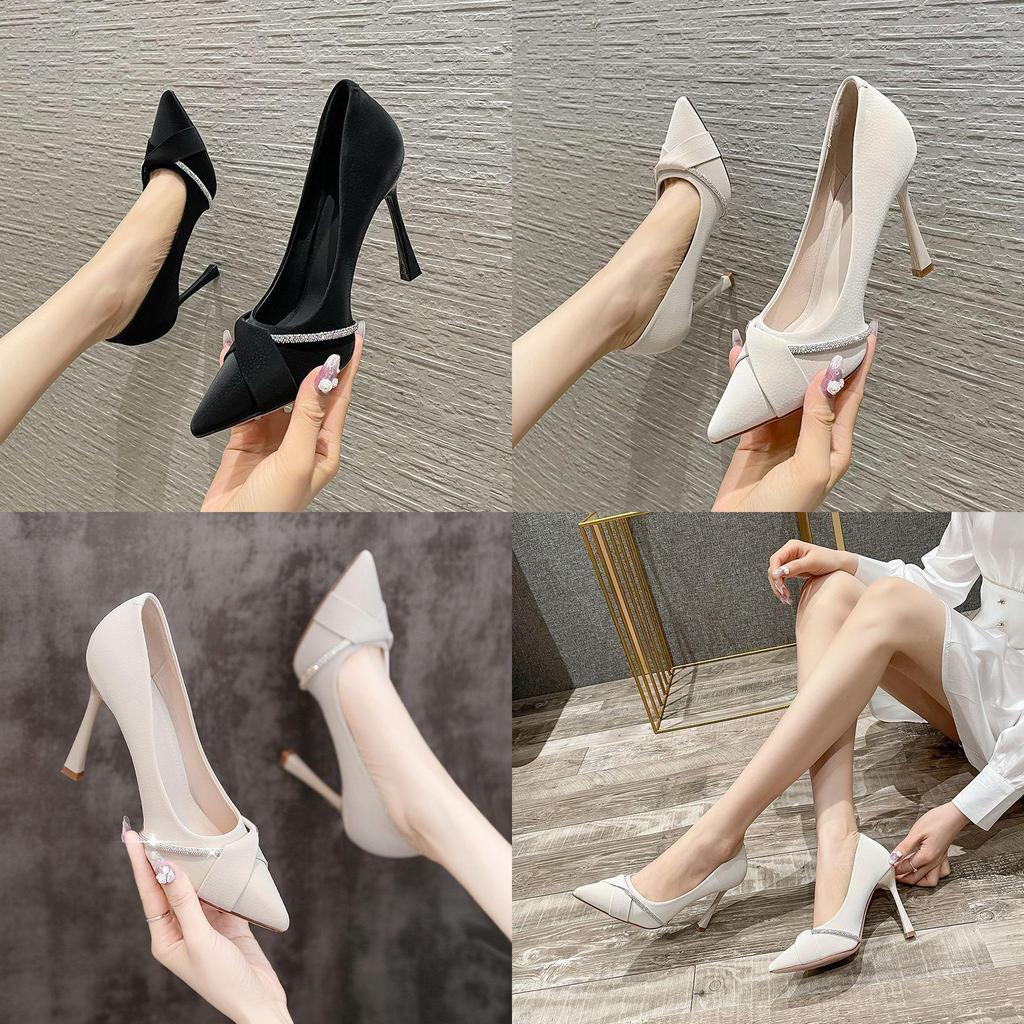 High Heels For Women With Sharp Toe Slipon Elegant Pu Dress Footwear For Office And Spring