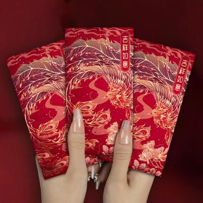 12pcs Hot Stamping Chinese New Year Red Envelope Blessings Thickened Red Packet Rectangular Traditional Lucky Money Bag Wedding