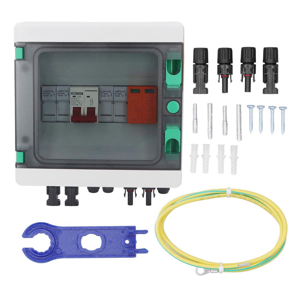 PV Combiner Box 2 String Waterproof Solar Combiner Box with 15A Fuse 32A Circuit Breaker DC500V