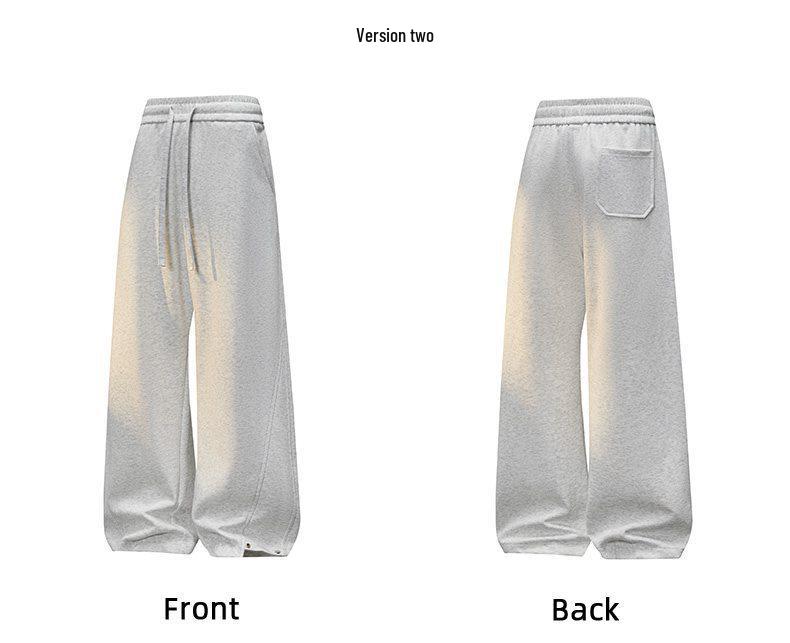 Men's Hong Kong Style Loose Knit Sweatpants: Casual Straight Leg Drawstring, Floor Length, Wide Leg, for Spring and Autumn