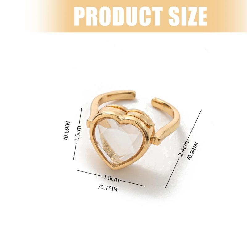 Gold Color Trendy Openable Ring for Women Adjustable Opening Wedding Band Heart/Round Shape Customizable Accessory