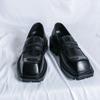 Men's Patent Leather Dress Shoes Banquet Casual Loafers Shoes Black Thick Square Head Social Shoes Slip-On Derby Shoes