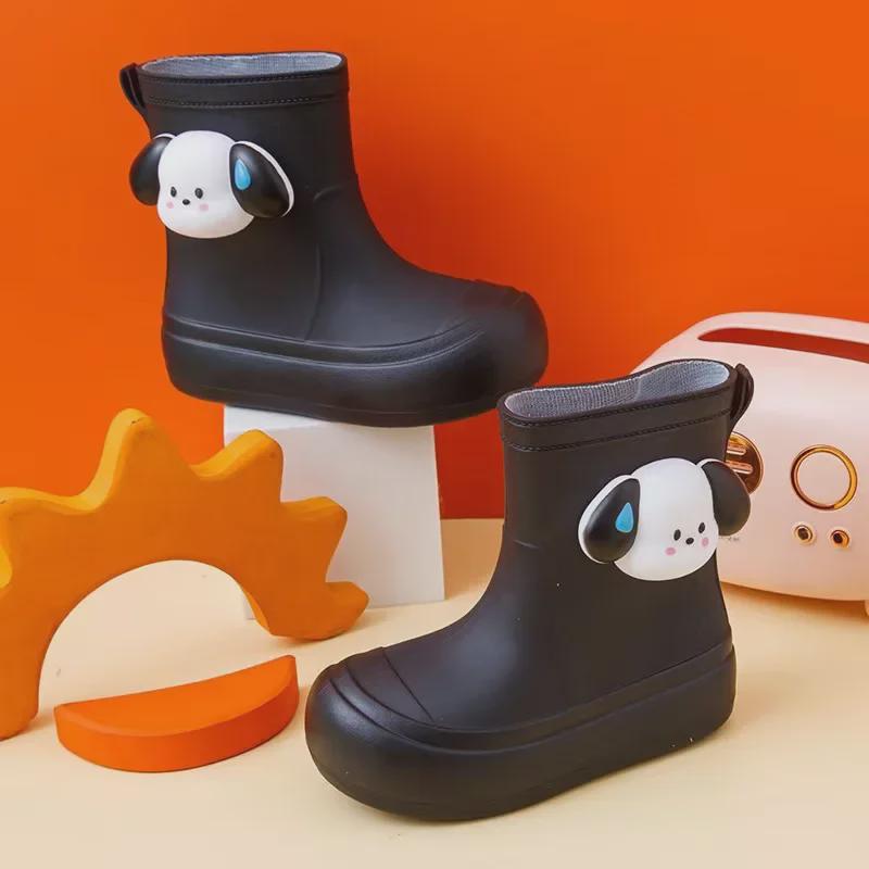 Women's Cute Korean Cartoon Non-Slip Waterproof Rain Boots with Velvet and Cotton for Warmth - Short Tube Outdoor Footwear