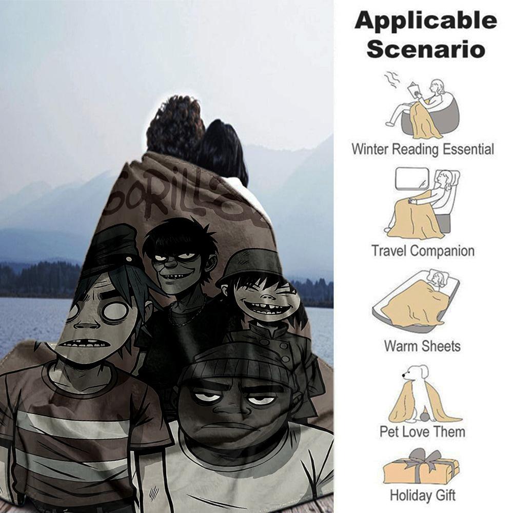 1pz Coperta Morbida Gorillaz in Flanella, Accogliente per Tutte le Stagioni in Poliestere, Perfetta per Casa, Ufficio