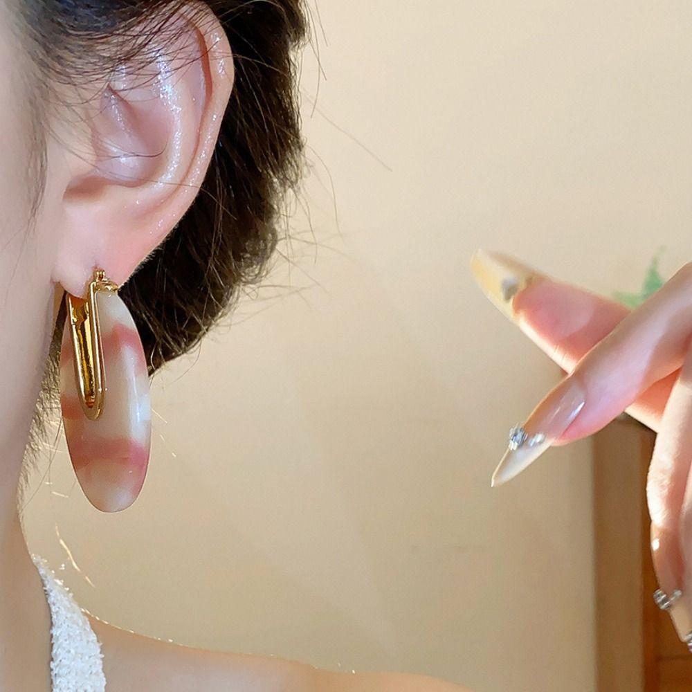 Acetic Acid Leopard Print Earrings Vintage C-shaped Earring Acetate Hoop Earrings  Girls