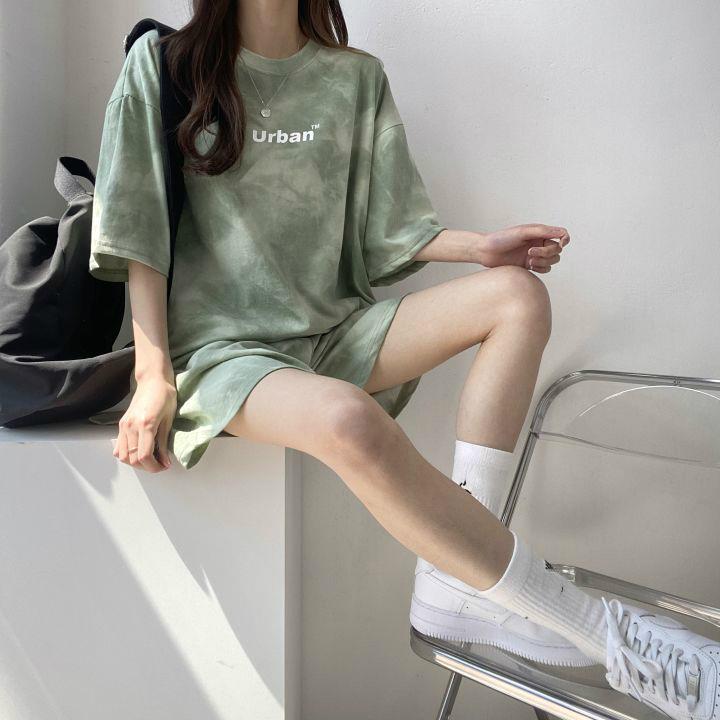 Kadın Moda 2 Adet Kravat boyalı Eşofman Takımı Rahat Gevşek T Gömlek Şort Set Yaz Spor Takım Elbise Eğlence Takım Elbise