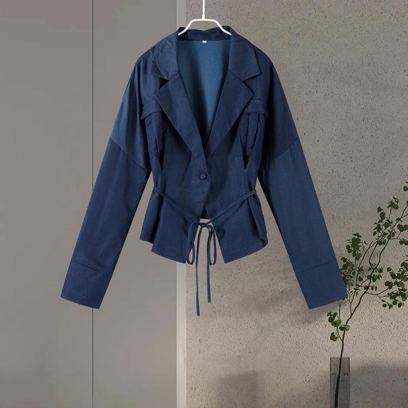 Casual Jackets Skirts Sets Women Loose V Neck Long Sleeves One Button Belt Outfits Female 2025 Summer Fashion Chic Solid Set