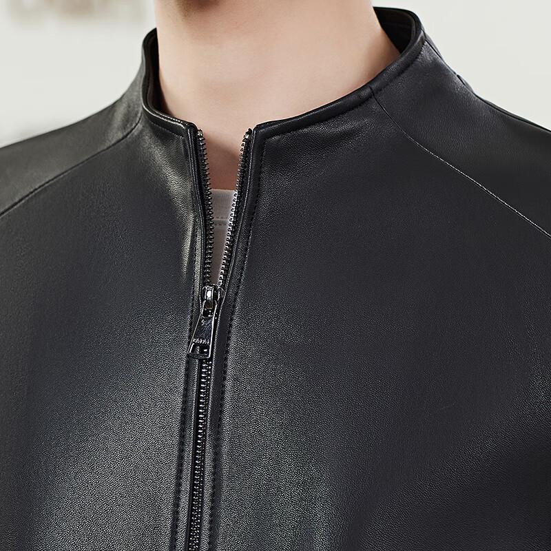 FAPAI Men's Genuine Sheepskin Leather Stand-Collar Jacket