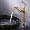 Antique Brass Basin Vessel Sink Faucet Deck Mounted One Hole Cold Hot Water Cold Hot Mixer Tap Bathroom Faucet 1 Hole