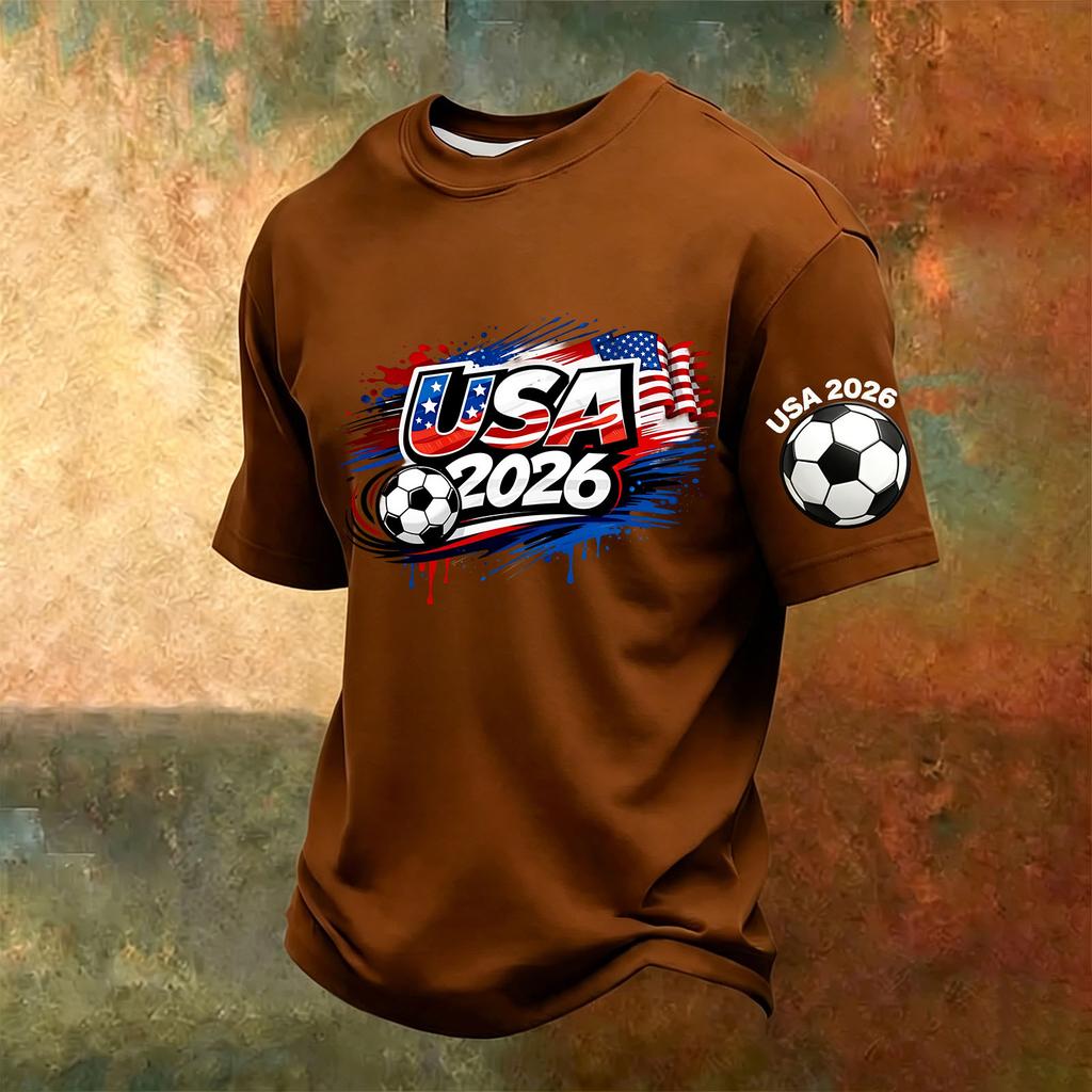 Men's V-Neck Printed Short Sleeve T-Shirt, Lightweight Breathable Casual Summer Top