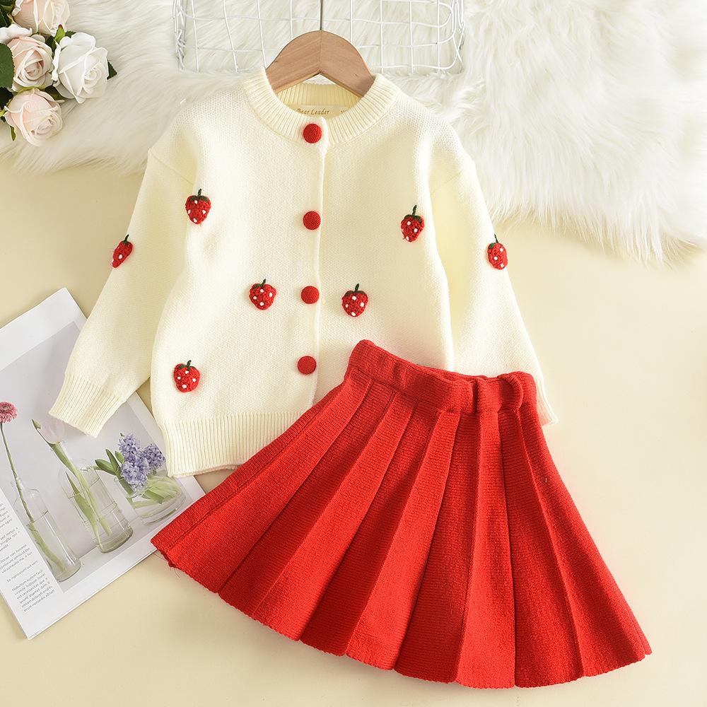 Girls' Flutter Sleeve Knitted Sweater Set Children's Korean Style Spring Autumn Fashionable Two-Piece Set for Toddlers and Little Girls Princess