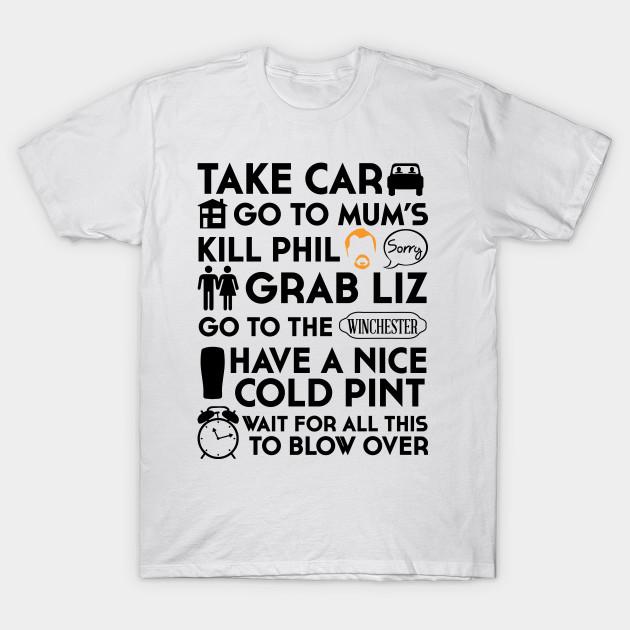 Men Black Print T-shirt Shaun Of The Dead The Plan No-Cut Transfer Paper Print Cotton Tshirt 4XL белый