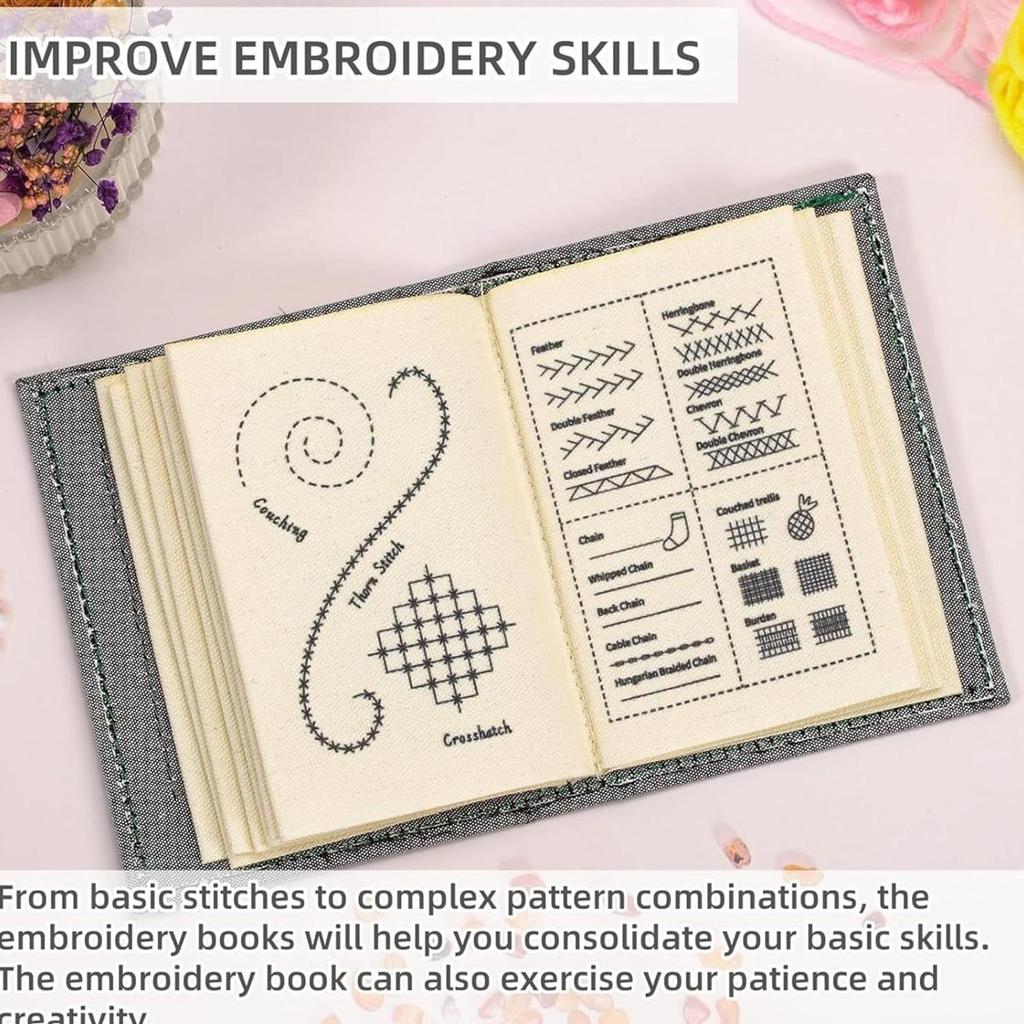 DIY Linen Fabric Stitching Book, Embroidery Stitching Book Set With Step-by-Step Tutorials, Sewing Tool Kit, 106 Unique Stitches