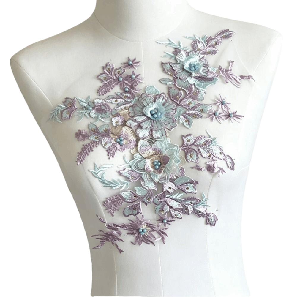 3D Flowers Sequin Applique Beaded Mesh Rhinestone Embroidered Embroidered Flower Applique Floral Lace Big Size