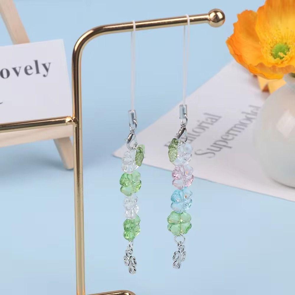 Green Lucky Cell Phone Chain Wrist Strap Four Leaf Lanyard Clover Phone Lanyard  Phone Charm