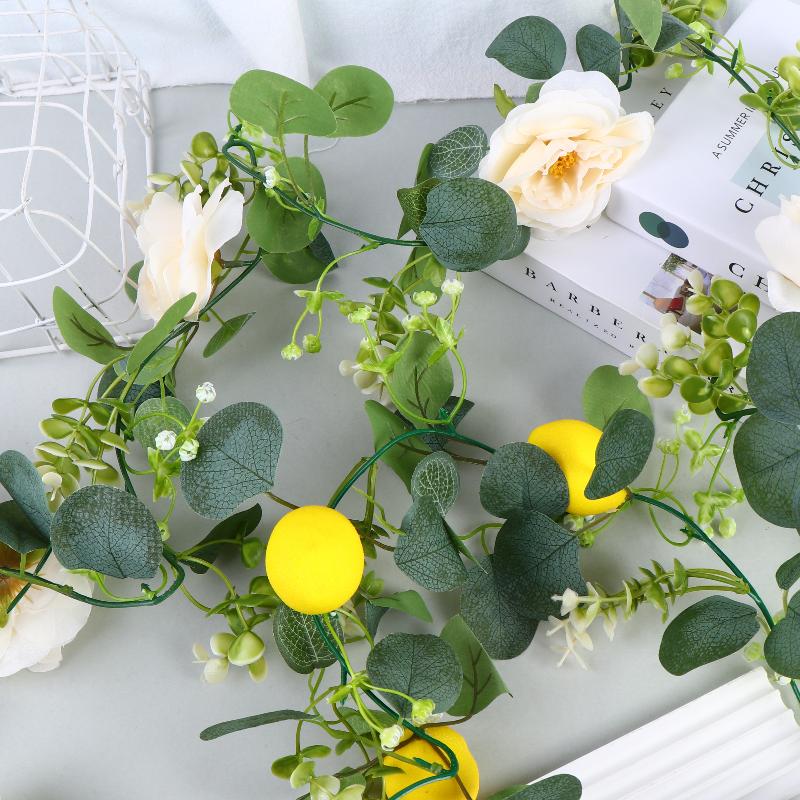 200cm Artificial Eucalyptus Lemon Garland Faux Floral Hanging Vine Rustic Greenery Wreath for Home Wedding Party Decor