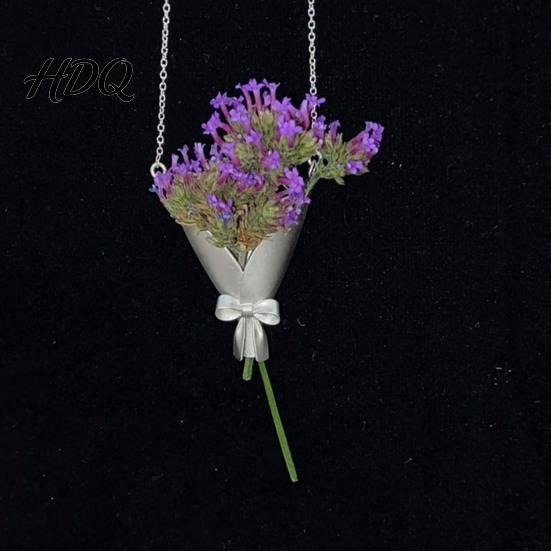 Elegant Floral Accessories Bouquet Necklace And Earrings Set Mini Vase Pendant Insert Real or Dried Flowers Jewelry for Mom Grandma Aunt Gift