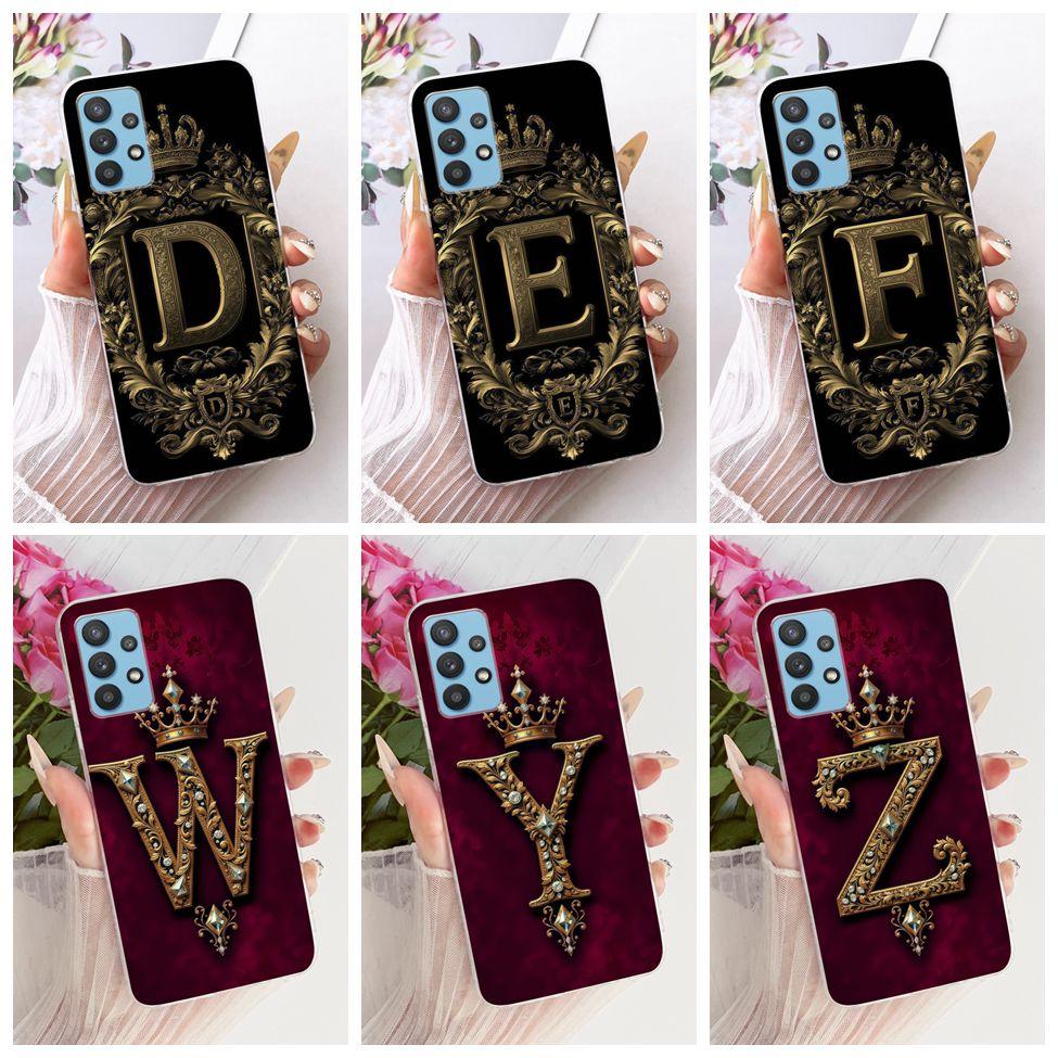 Clear For Samsung A32 5G SM-A326B Cover For Samsung Galaxy A32 5G Case Luxury Crown A-Z Letters 2D Flat Pattern Soft Phone Case