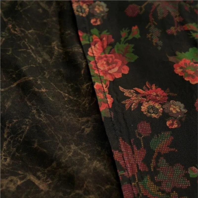 Johnature Dámské sukně s bandáží v čínském stylu s jarním květinovým potiskem vysoké kvality pro ženy Vintage střapce A-Line