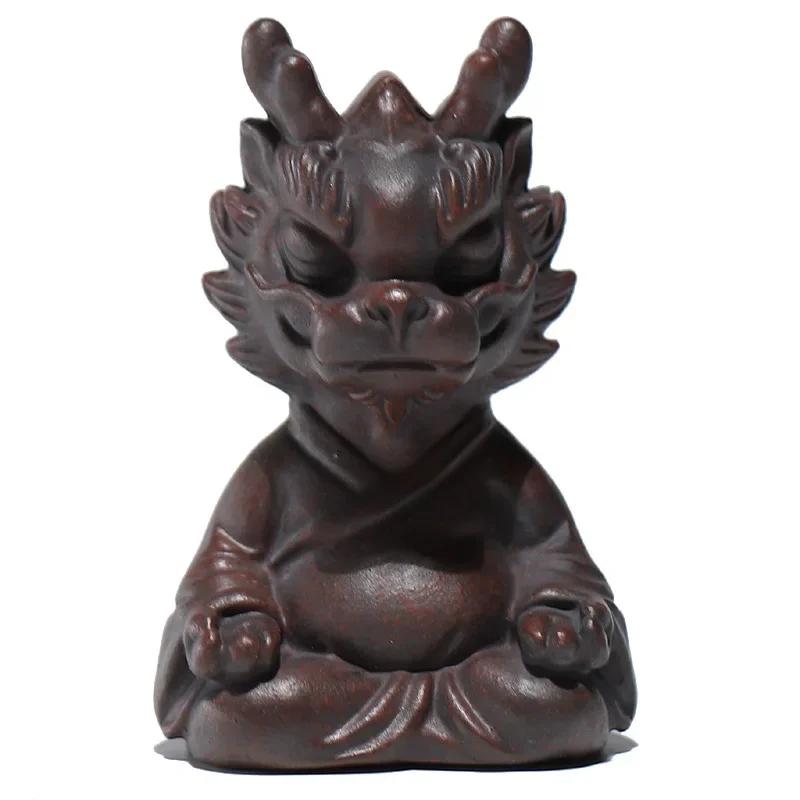Purple Clay Tea Pet Dragon Meditation Meditation Red Blood Sand Figurine Play Toys Lucky Model Cafes Supplies Ornaments Decor