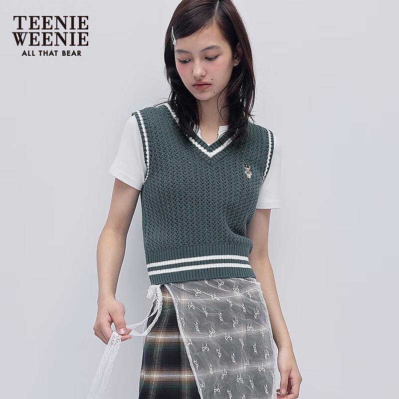 Teenie Weenie Women's Textured Stripe Color Block V-Neck Knitted Vest