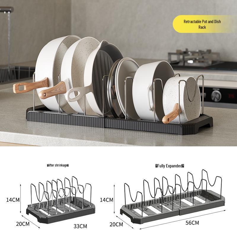 Telescopic Multi-Function Kitchen Rack for Pots, Lids, and Plates
