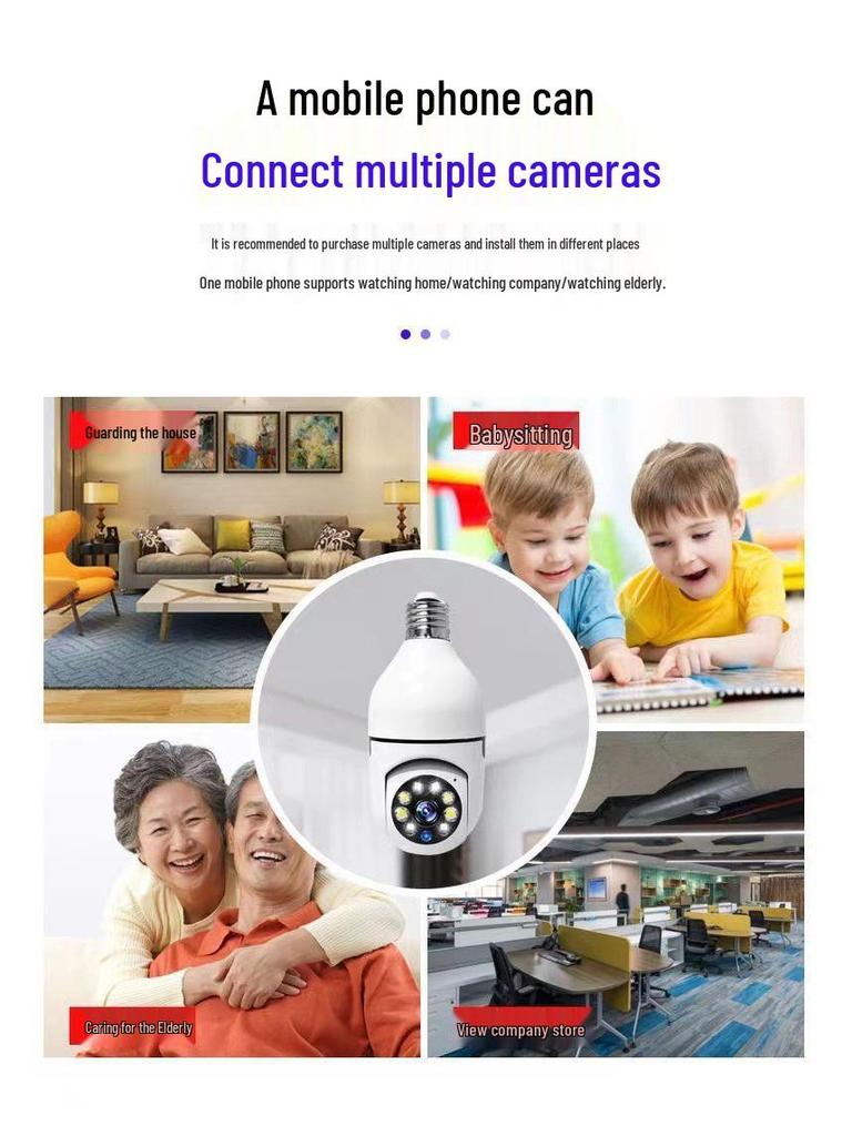 E27 Wireless Panoramic Bulb Camera - 360° Rotation & Full-Color Night Vision