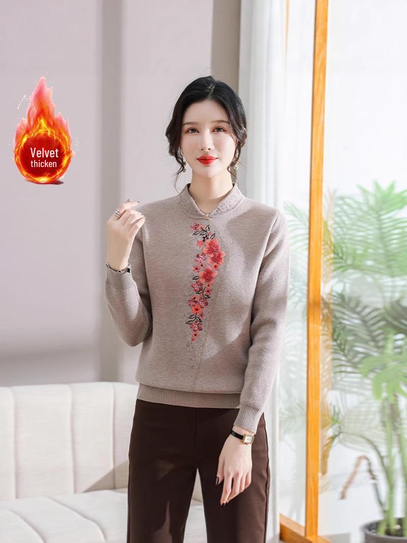 

2025 Women s Plus Velvet Woolen Sweater, Thickened Base Layer for Middle-Aged/Elderly Mothers, Autumn/Winter Style 2XL зелёный