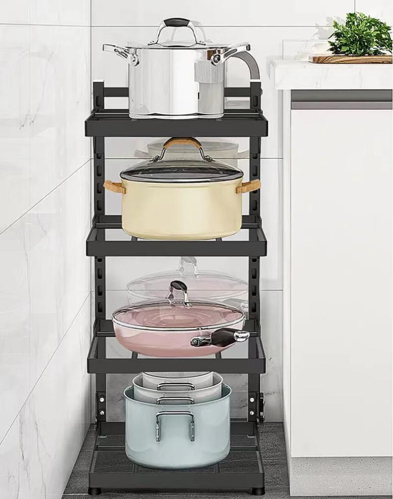Kitchen Sink Storage Rack Multi-Layer Cooker Storage Rack Frying Pan Holder Pot Bowl For Stovetop Cabinets Adjustable Pot Rack