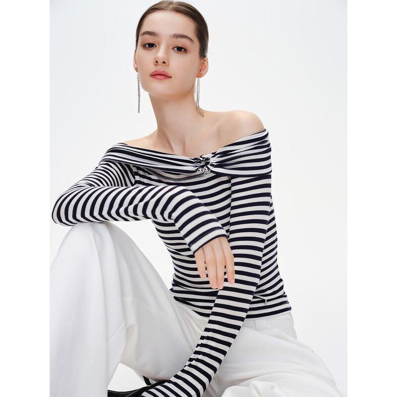GIOVANNI VALENTINO Women's Striped Off-Shoulder T-Shirt