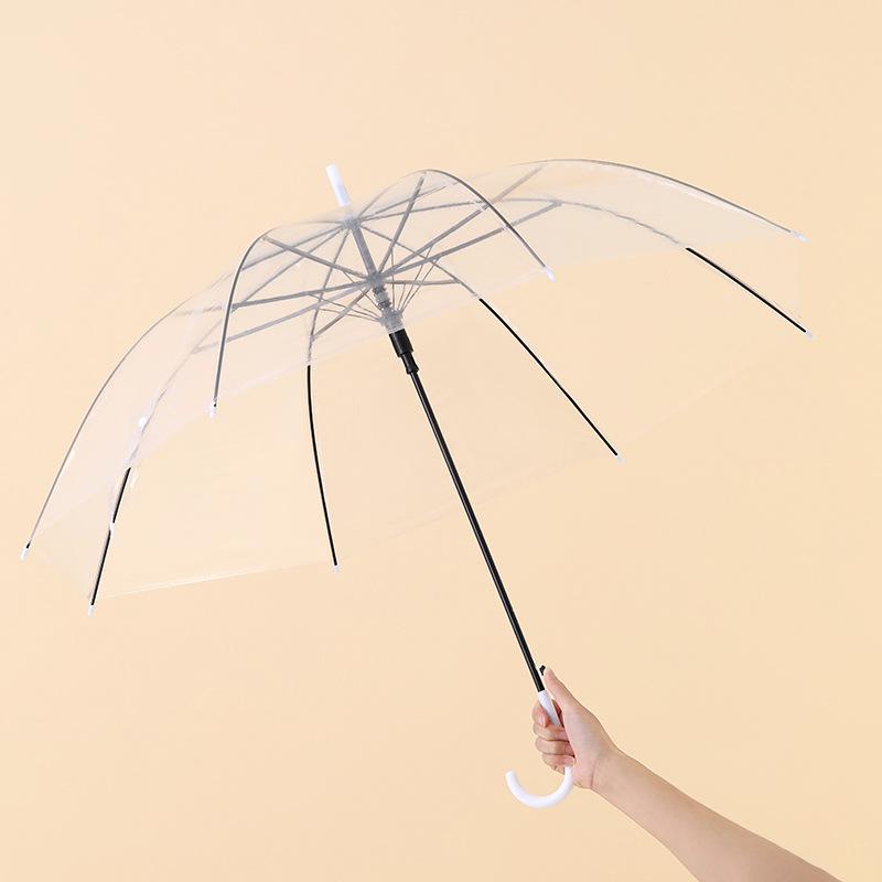 16-Rib Women s Large Transparent Windproof Umbrella - Long Handle, Double-Person, White, Sun & Rain Dual-Use.