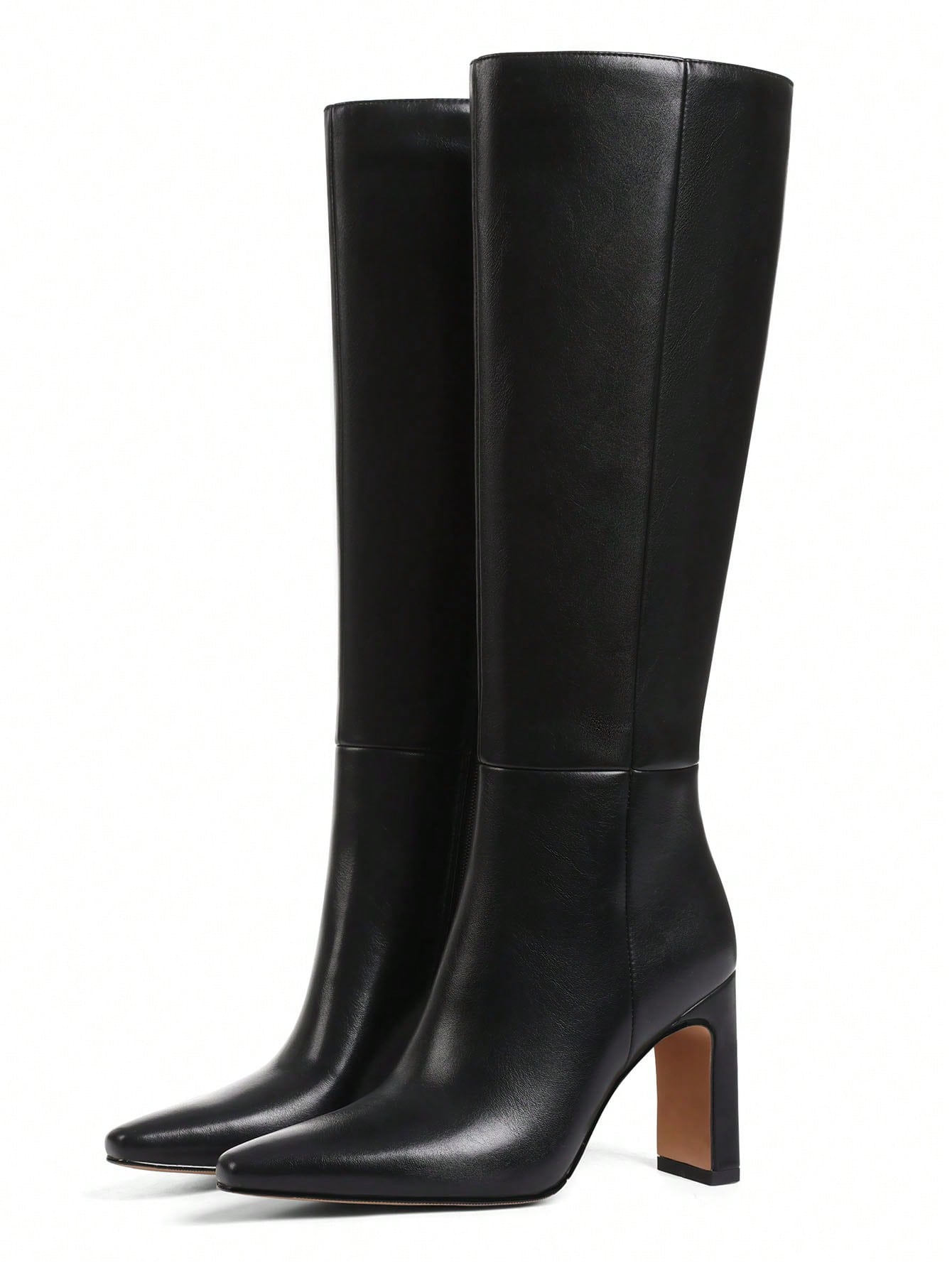 

Sexy Elegant Women Knee High top Flock Zip Square Toe Chunky Heels Luxury Fashion Cool Motorcycle for Adult Women 41