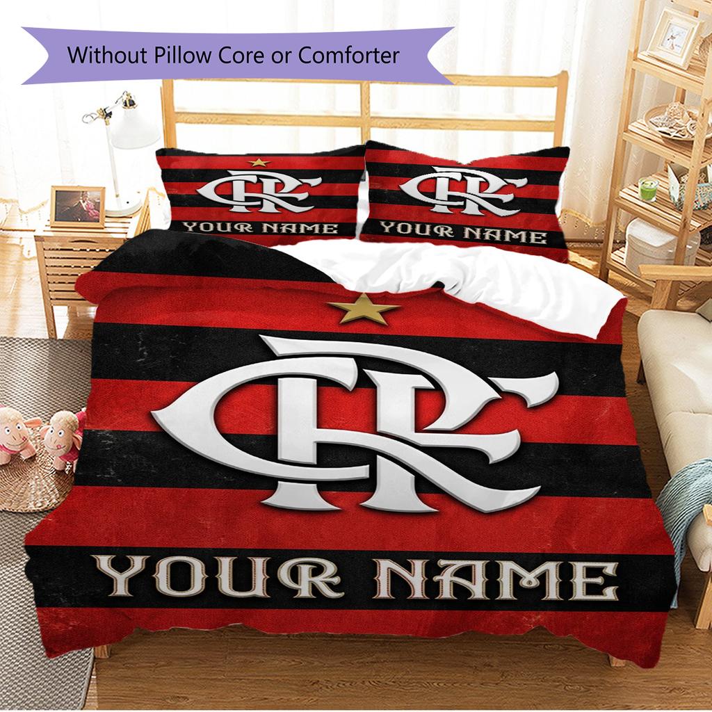 Name Custom Flamengo Logo Pattern Bedding Set Quilt Cover Pillowcase Home Decor Gift (1 * Duvet Cover + 2 * Pillowcase, Without Core)