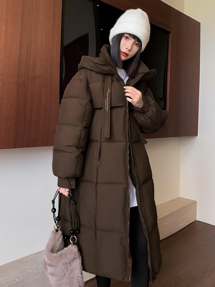 

Winter medium and long thickened padded jacket women s knee coat loose padded jacket cold and warm padded jacket XXL-160-90 kg темно-коричневого кольору