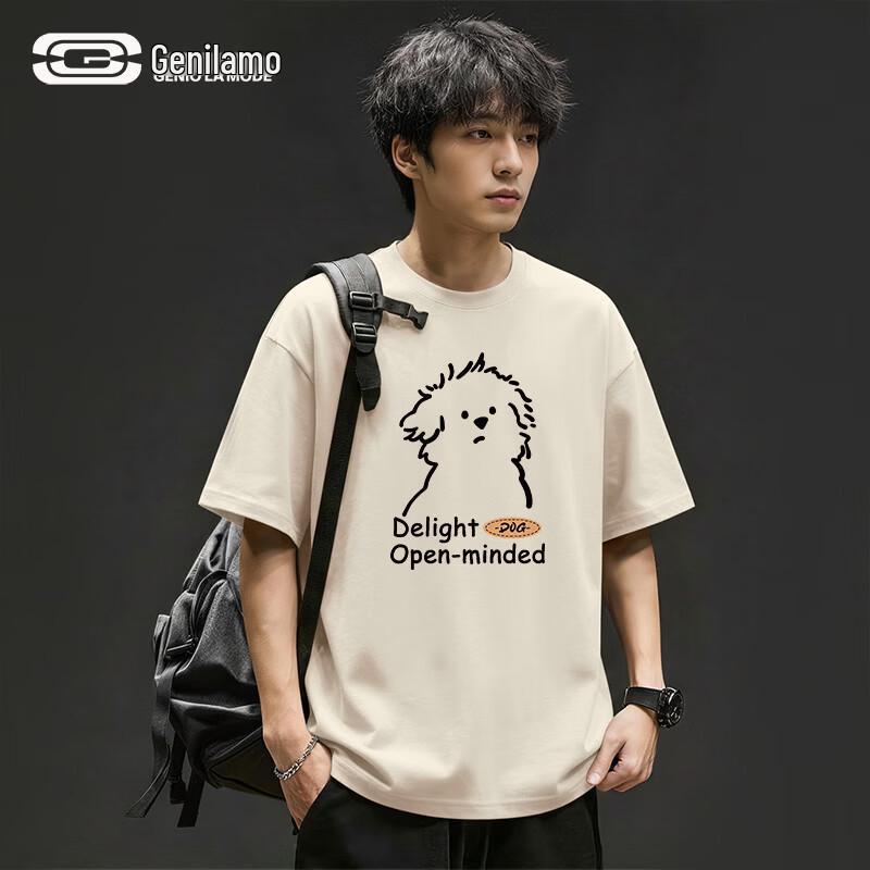 GENIOLAMODE Men s 220G Cotton Puppy Graphic Short Sleeve T-Shirt XL