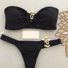 Bikini nou pentru femei 2026 culoare solidă bijuterii metalice costum de baie întreg pentru femei